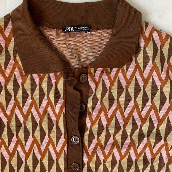 Zara Jacquard Pink/Brown Mini Dress - Sz Medium - Picture 4 of 4